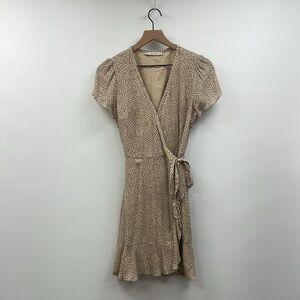 Abercrombie & Fitch Cheetah Print V-Neck Wrap Mini Dress Animal Boho Tan Small